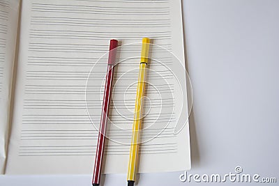 Watercolor pen and notebook Stock Photo