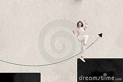 Creative picture banner poster happy delighted young business lady celebrating success victory arrow up progress Stock Photo