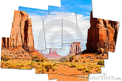 Creative picture of Monument Valley in USA - scenic red landscape with blue sky Stock Photo