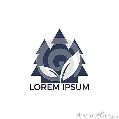 Pine tree and leaf logo design. Vector Illustration