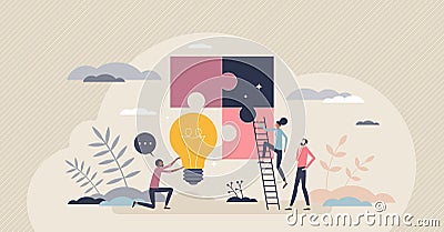 Creative planning and innovative solution for work task tiny person concept Vector Illustration