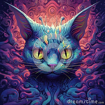 Creative portrait of a cat in blue and red colors, cyberpunk style Stock Photo