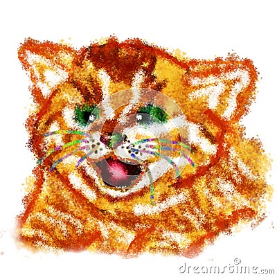 Creative portrait of a cute snarling ginger kitten isolated on a white background. Funny little cat-tiger cub stylized as a Stock Photo