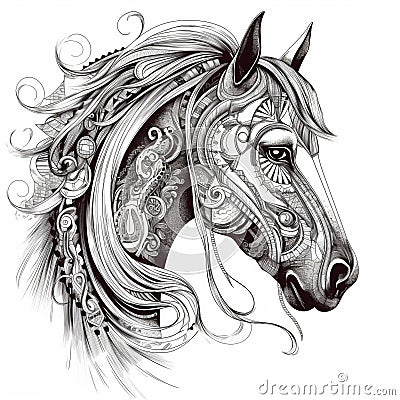 creative portrait horse portrait similar in tattoostyle with Indian patterns in the design included in the calculation Stock Photo