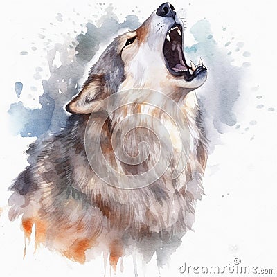 Creative portrait of howling wolf in watercolor style Stock Photo