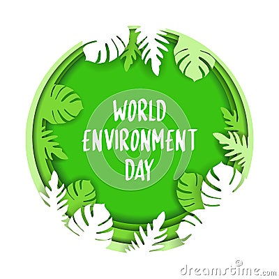 Creative Poster Or Banner Of World Environment Day. 3d paper cut eco friendly design. Vector illustration. Paper carving layer Vector Illustration