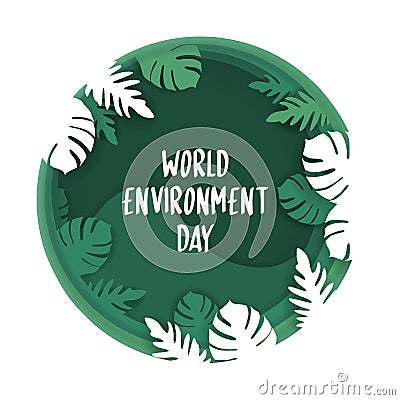 Creative Poster Or Banner Of World Environment Day. 3d paper cut eco friendly design. Vector illustration. Paper carving layer Vector Illustration