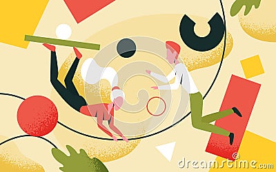 Creative problem solving, people holding abstract figures and forms, create solutions Vector Illustration
