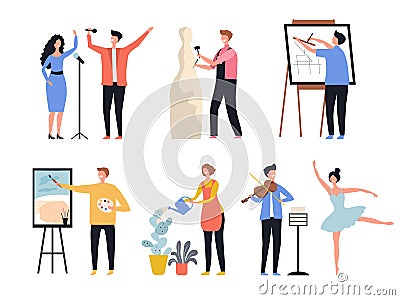 Creative profession. Hobby artists painters sculptors decorators creative workers vector characters Vector Illustration