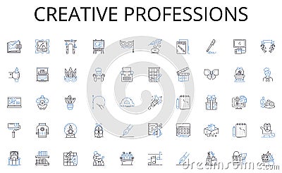 Creative professions line icons collection. Microcontroller , FPGA, Semiconductor, Transistor, Circuit, Analog, Digital Vector Illustration