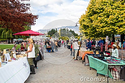 Creative Queenstown Arts and Crafts Markets which is located at the lake front at Earnslaw Park in Queenstown. Editorial Stock Photo