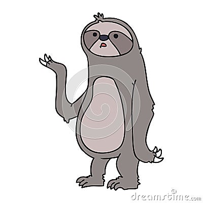 A creative quirky hand drawn cartoon sloth Vector Illustration