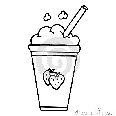A creative quirky line drawing cartoon strawberry milkshake Vector Illustration