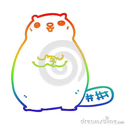 A creative rainbow gradient line drawing cartoon beaver Vector Illustration