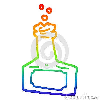 A creative rainbow gradient line drawing cartoon bubbling bottle Vector Illustration