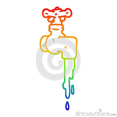 A creative rainbow gradient line drawing cartoon dripping faucet Vector Illustration