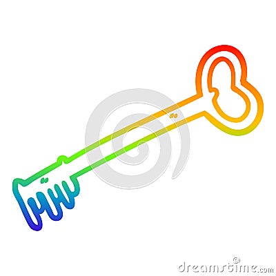 A creative rainbow gradient line drawing cartoon fancy old key Vector Illustration