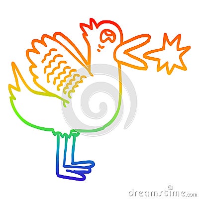 A creative rainbow gradient line drawing cartoon flapping duck Vector Illustration