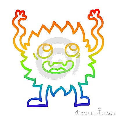 A creative rainbow gradient line drawing cartoon funny furry monster Vector Illustration