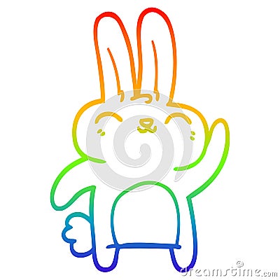 A creative rainbow gradient line drawing cartoon happy bunny Vector Illustration