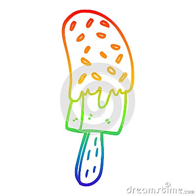 A creative rainbow gradient line drawing cartoon ice cream lolly Vector Illustration