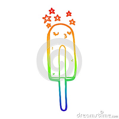 A creative rainbow gradient line drawing cartoon ice lolly Vector Illustration