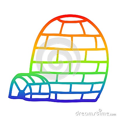 A creative rainbow gradient line drawing cartoon igloo Vector Illustration