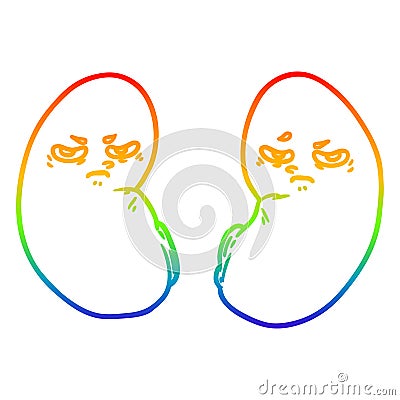 A creative rainbow gradient line drawing cartoon irritated kidneys Vector Illustration
