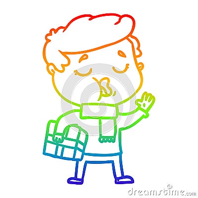 A creative rainbow gradient line drawing cartoon man carol singing Vector Illustration