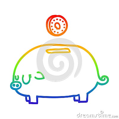 A creative rainbow gradient line drawing cartoon piggy bank Vector Illustration