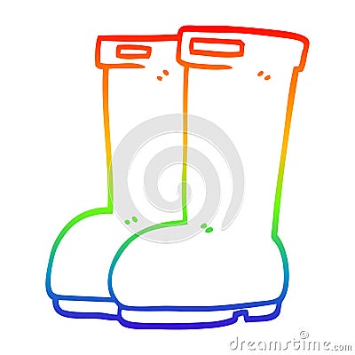 A creative rainbow gradient line drawing cartoon red wellies Vector Illustration