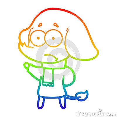 A creative rainbow gradient line drawing cartoon unsure elephant in scarf Vector Illustration