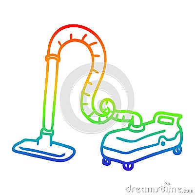 A creative rainbow gradient line drawing cartoon vacuum hoover Vector Illustration