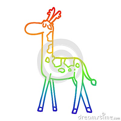 A creative rainbow gradient line drawing cartoon walking giraffe Vector Illustration