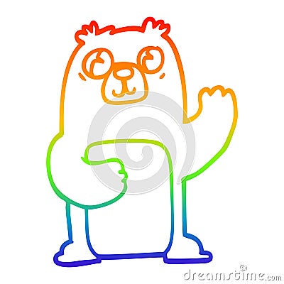 A creative rainbow gradient line drawing cartoon wide eyed bear Vector Illustration