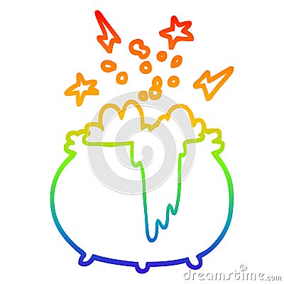 A creative rainbow gradient line drawing cartoon witchs cauldron Vector Illustration