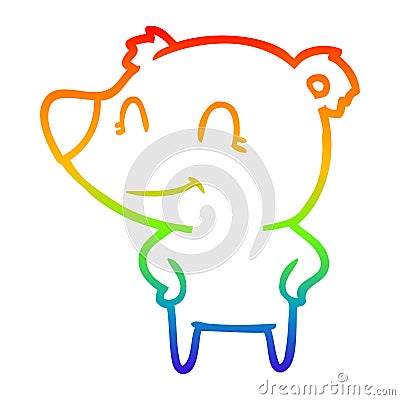 A creative rainbow gradient line drawing friendly bear with hands on hips Vector Illustration