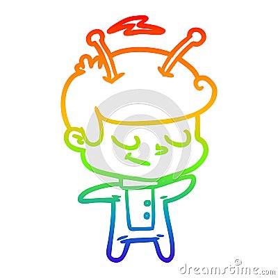 A creative rainbow gradient line drawing friendly cartoon spaceman Vector Illustration
