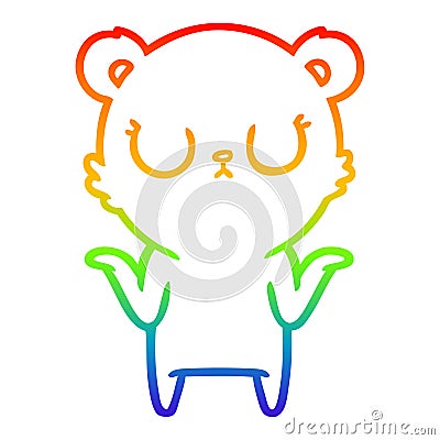 A creative rainbow gradient line drawing peaceful cartoon bear shrugging Vector Illustration