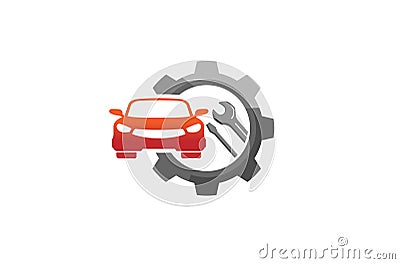 Creative Red Car Gear Wrench Screwdriver Logo Design Illustration Vector Illustration