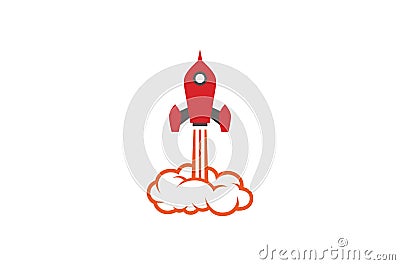 Creative Red Rocket Cloud Logo Vector Illustration