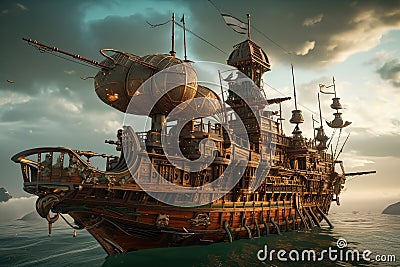 creative reimagining of viking ship, with steampunk-inspired design and modern elements Stock Photo