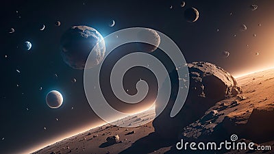 A Creative Rendering Of A Planet With A Lot Of Planets In The Background AI Generative Stock Photo