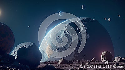 A Creative Rendering Of A Planet With A Moon And A Few Planets AI Generative Stock Photo
