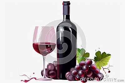 Creative Representation Drawing of Wine Bottle Cup and Glass. Generative Ai Stock Photo