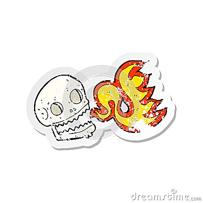 retro distressed sticker of a cartoon flaming skull Vector Illustration