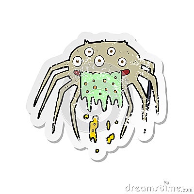 retro distressed sticker of a cartoon gross halloween spider Vector Illustration