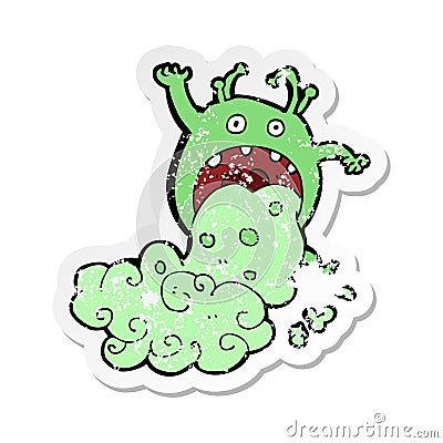 retro distressed sticker of a cartoon gross monster being sick Vector Illustration
