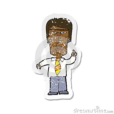 A creative retro distressed sticker of a cartoon grumpy boss Vector Illustration