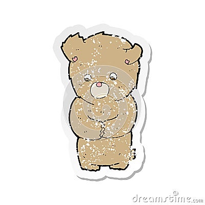 A creative retro distressed sticker of a cartoon shy teddy bear Vector Illustration